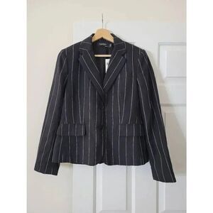NWT Lauren Ralph Lauren Black Pinstripe Linen Blend Blazer Size 4 $395